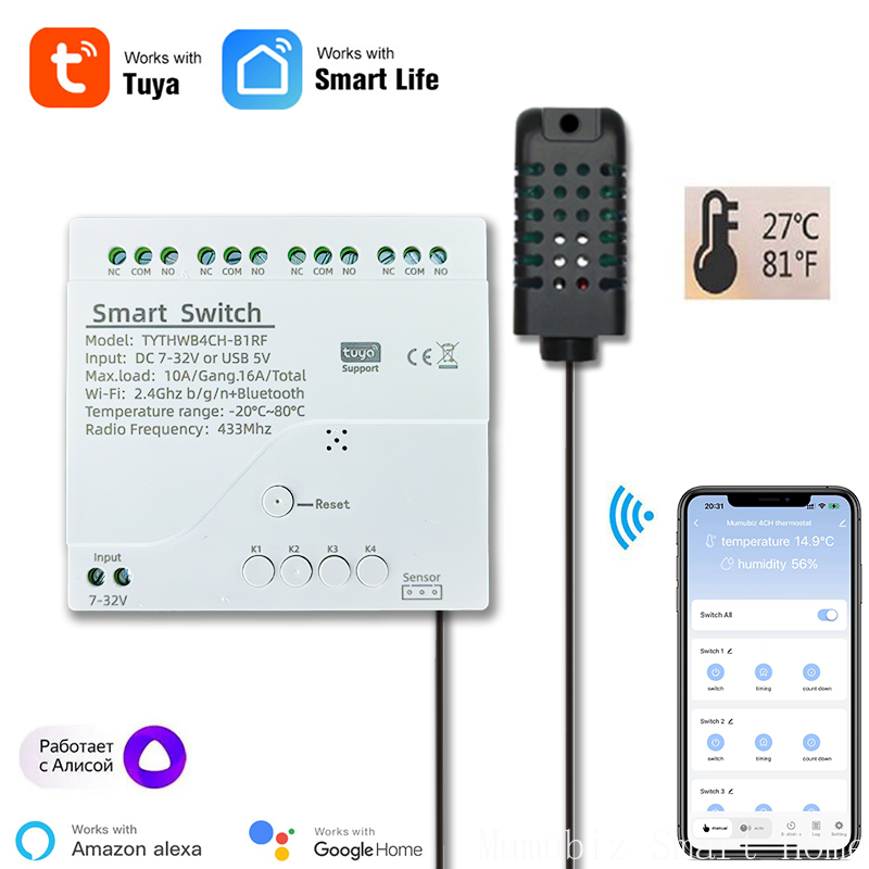 Tuya 4 Channel - Tuya Smart 7-32V WiFi relé de